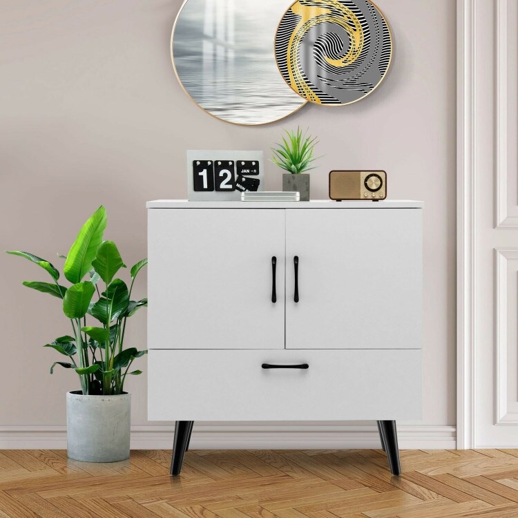 Modern Floor Storage Cabinet with 2 Doors and 1 Pull out Drawer   30\