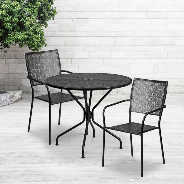 Round Indoor outdoor Steel Patio Table Set With 2 Square Back Chairs