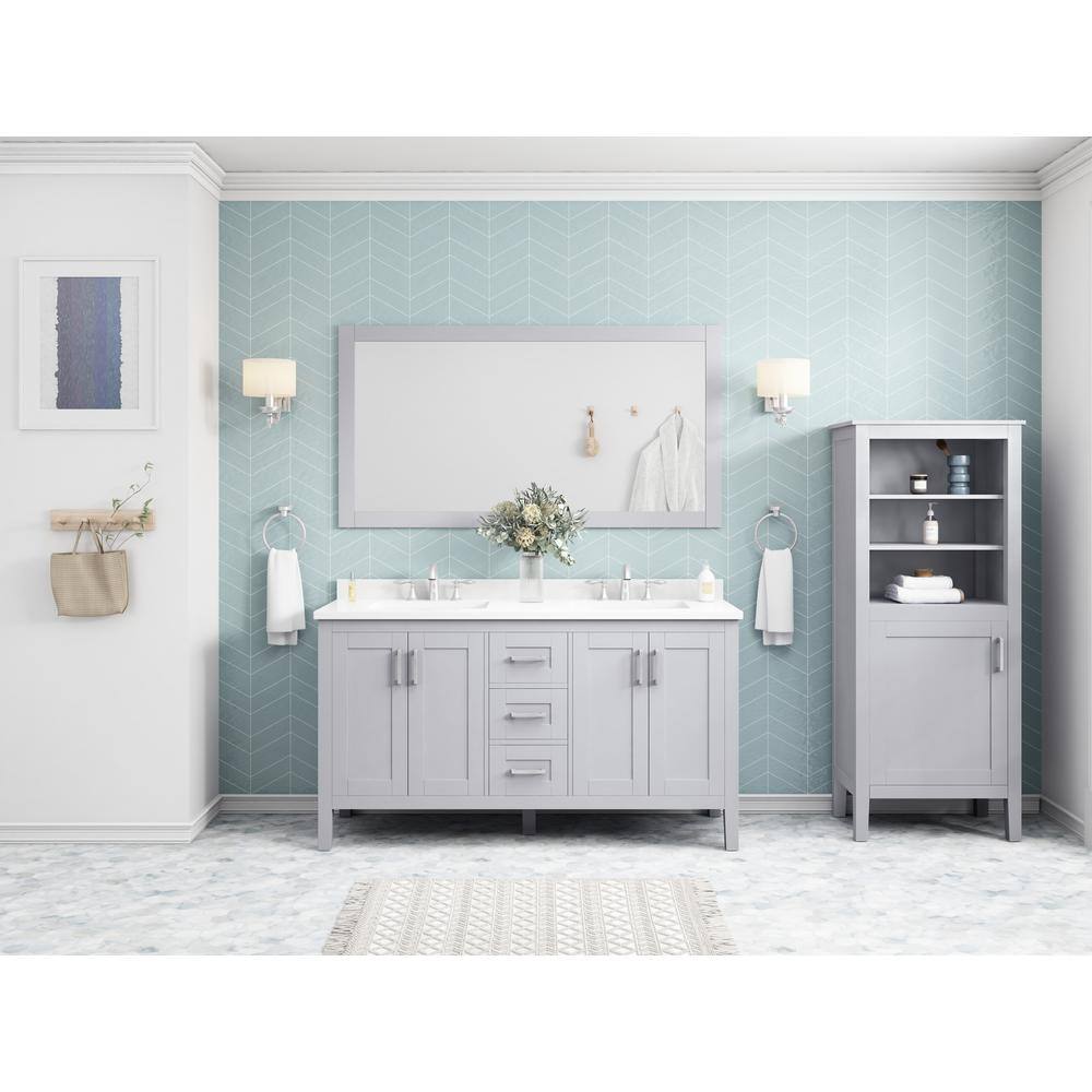 Home Decorators Collection Sepal 60 in. W x 21 in. D x 34.50 in. H Bath Vanity in Dove Grey with White Cultured Marble Top Sepal 60G