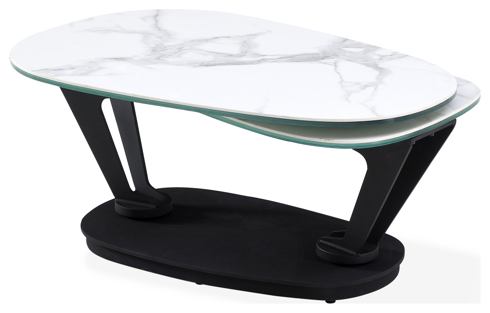 Motion Coffee Table With Ceramic Top and Black Metal Base   Transitional   Coffee Tables   by CII  Houzz