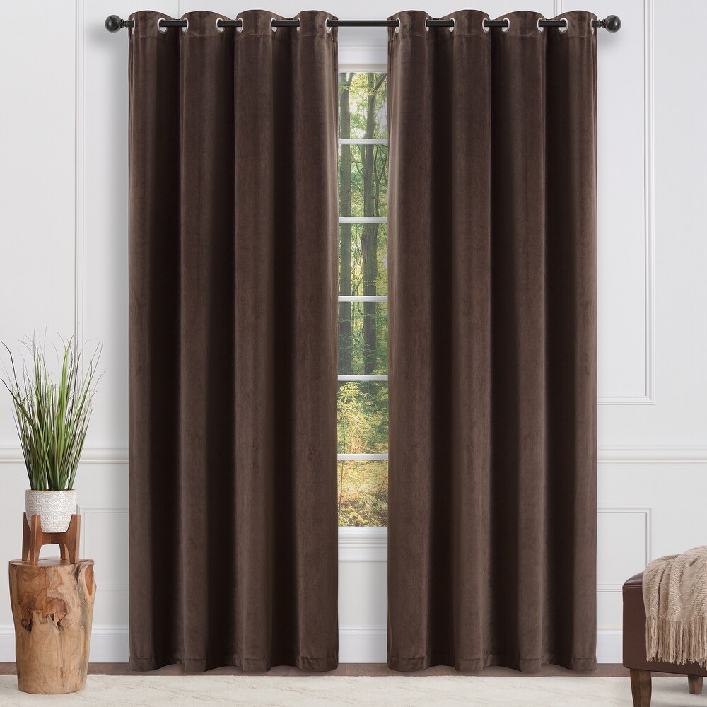 Chanasya Velvet Grommet Window Curtain Panel Pair (Set of 2)