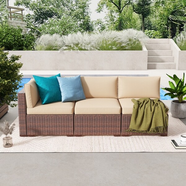 Outdoor 3 pcs Wicker Sectional Corner Sofa and Armless Sofa