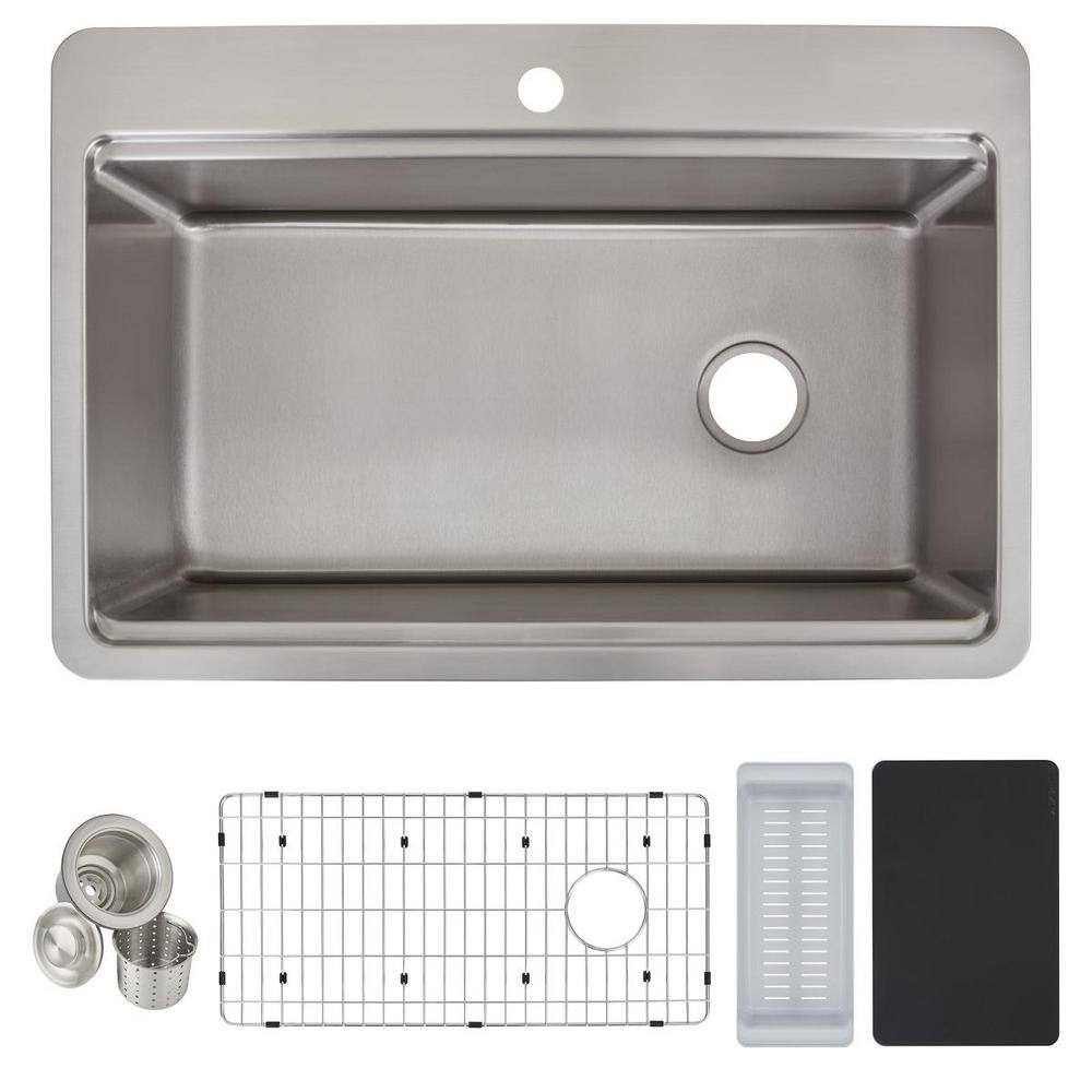 Elkay Avenue 18-Gauge Stainless Steel 33 in. Single Bowl Drop-InUndermount Workstation Kitchen Sink with Drain HDSB33229TR1WS