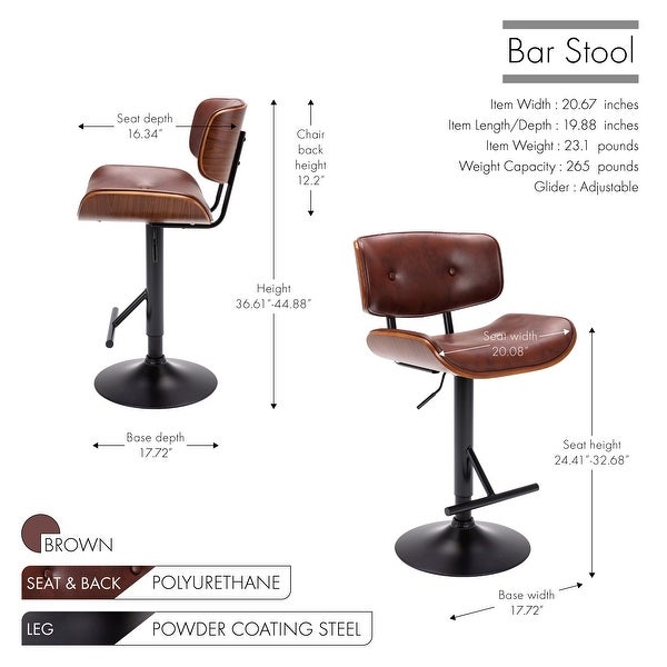 Porthos Home Cian Swivel Height Adjustable Bar Stool， PU Upholstery