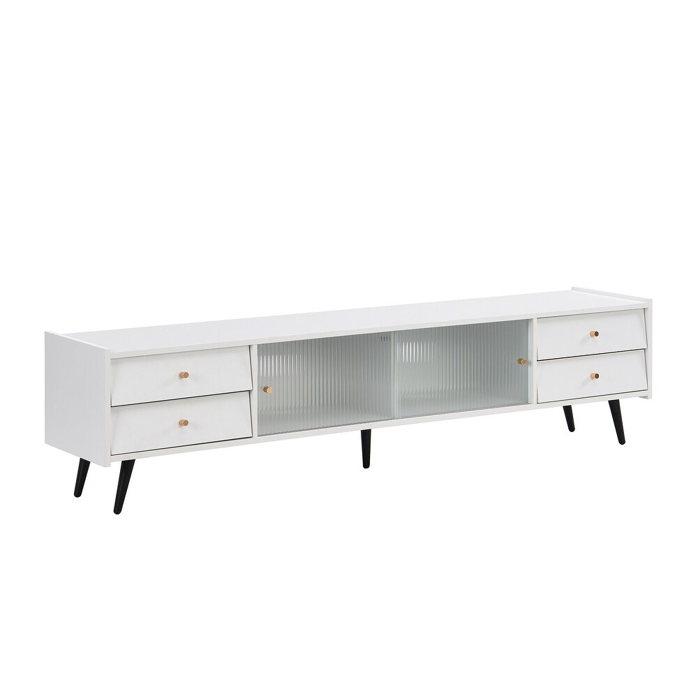 TV Stand with Sliding Fluted Glass Doors  Slanted Drawers Media Console for TVs Up to 70\