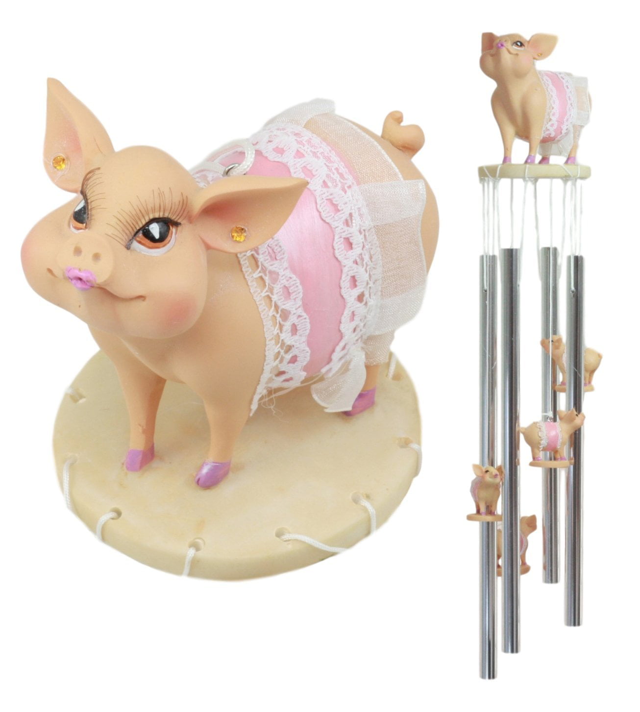 Ebros Mother Goose Nursery Rhymes Miss Piggy Pink Pig With Apron Wind Chime 21