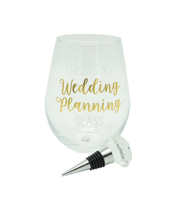 TMD Holdings This is My Wedding Planning Oversized Stemless Wine Glass and Stopper Set 2 Pieces