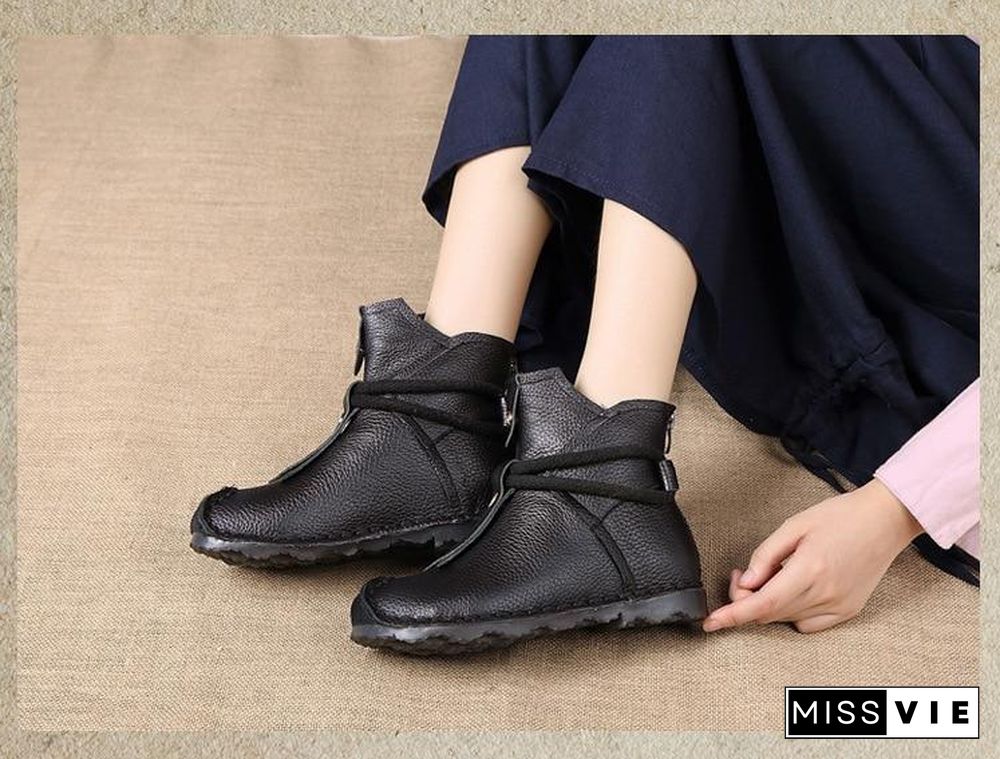 Women Genuine Leather High Quality Fashion Short Flats Ankle Boots