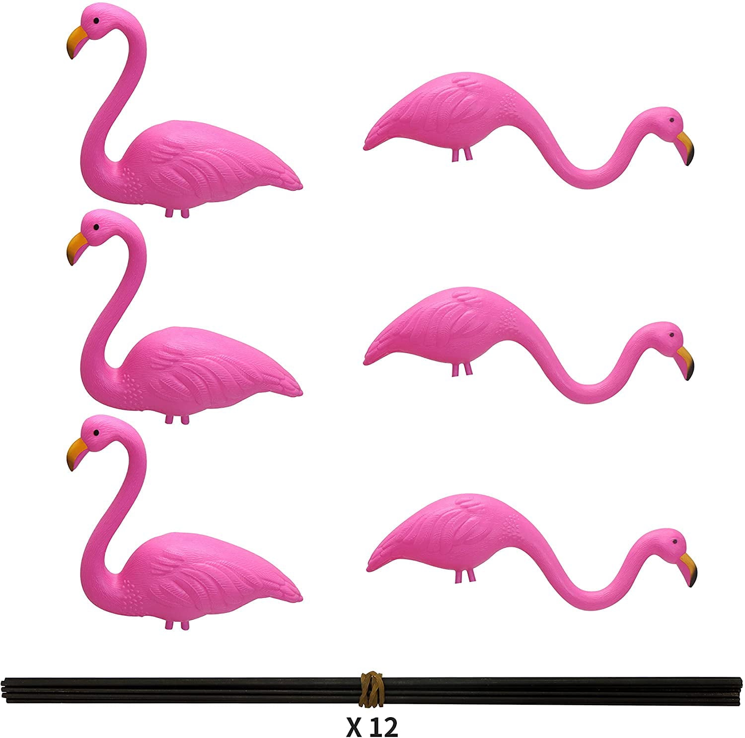 JOYIN 6 PCS Small Pink Flamingo Yard Ornament Stakes Mini Lawn Plastic Flamingo Statue with Metal Legs for Sidewalks, Outdoor Garden Decoration, Luau Party, Beach, Tropical Party Decor, 2 Styles