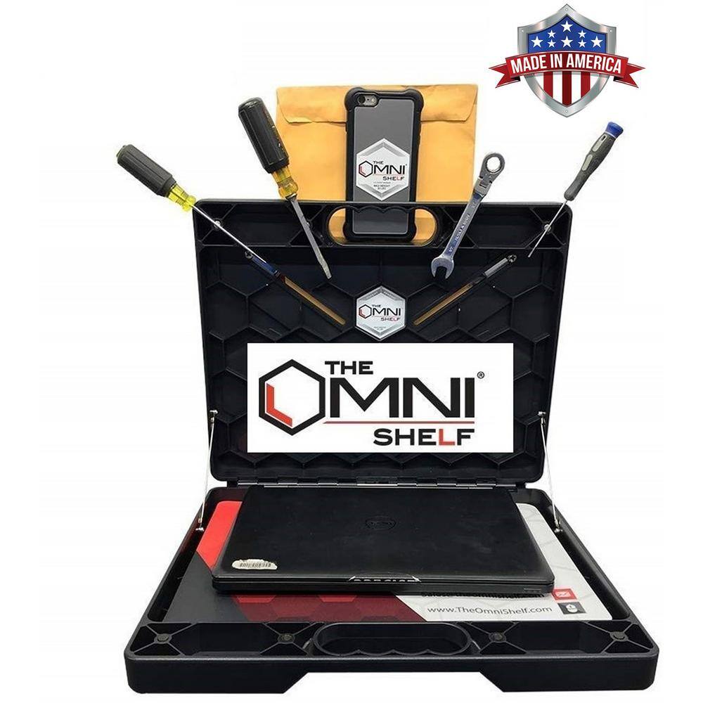 The OmniShelf 17 in. Magnetic Toolbox Utility Shelf 40 lb. Capacity Hands Free Portable Workstation OSO1