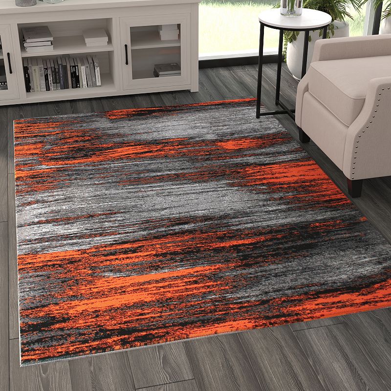 Masada Rugs Masada Rugs Trendz Collection 5'x7' Modern Contemporary Area Rug in Orange， Gray and Black - Design Trz863