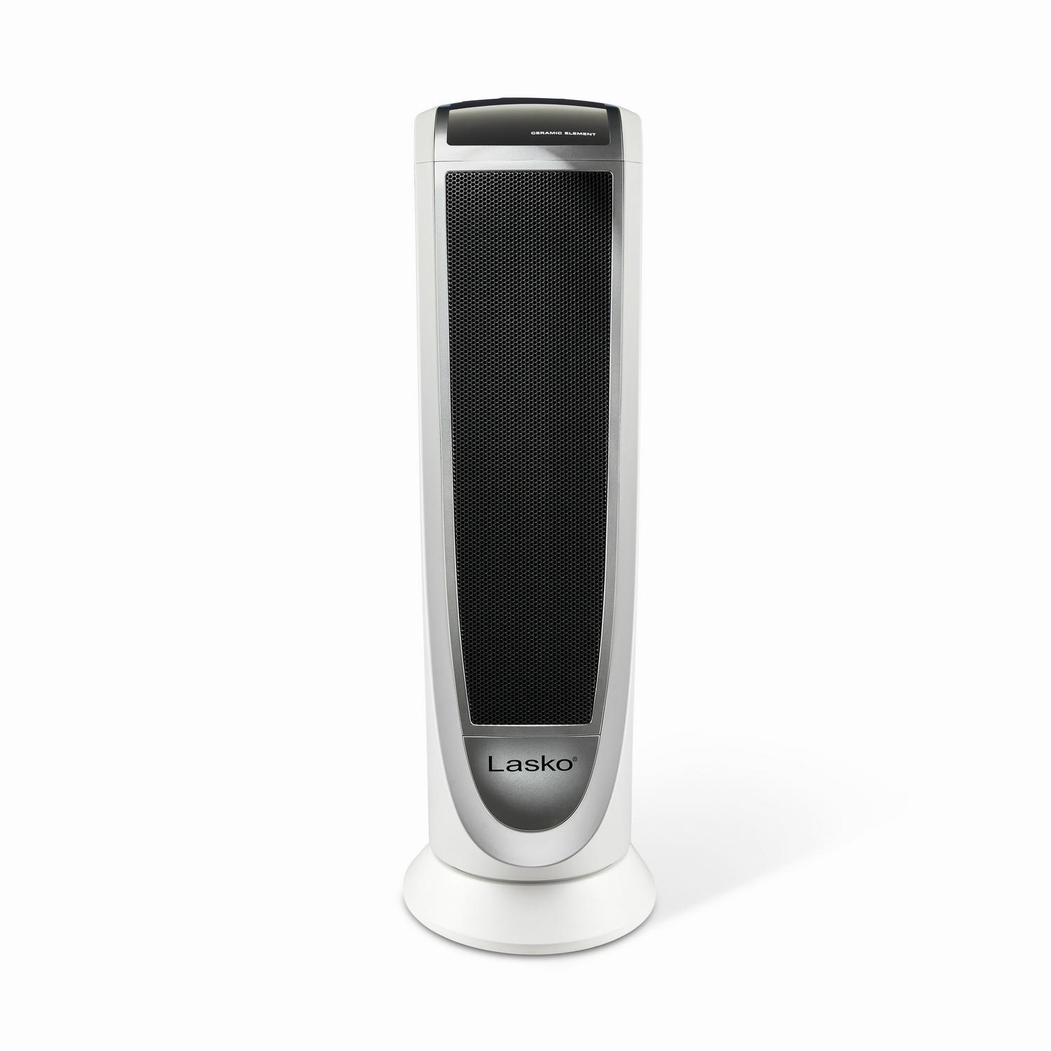 Lasko 1500W Digital Ceramic Tower Space Heater with Remote， 5165， White