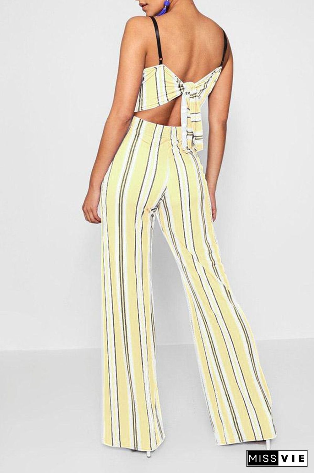 Mixed Color Stripe Printed Open Back Jumpsuit