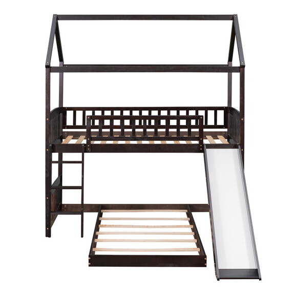 Twin over Twin Bunk Bed with Slide  House Bed with...