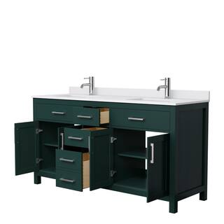 Wyndham Collection Beckett 66 in. W x 22 in. D x 35 in. H Double Sink Bathroom Vanity in Green with White Cultured Marble Top WCG242466DGEWCUNSMXX