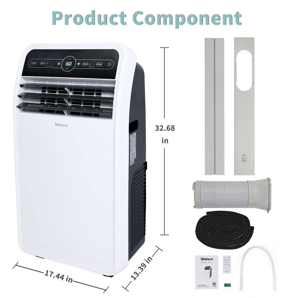 Shinco 12000 BTU (7800 BTU DOE) Portable Air Conditioner Cools 400 sq.ft. with Dehumidifier with Remote in White 3 Speeds JSXKRY23061603