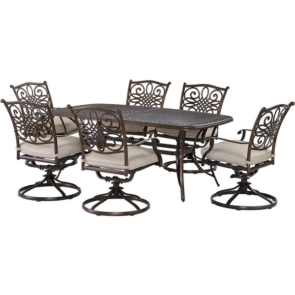 Agio Renditions 7Piece Set with 6 Swivel Rockers and 38in. x 72in. CastTop Table，Featuring Sunbrella® Fabric in Silver