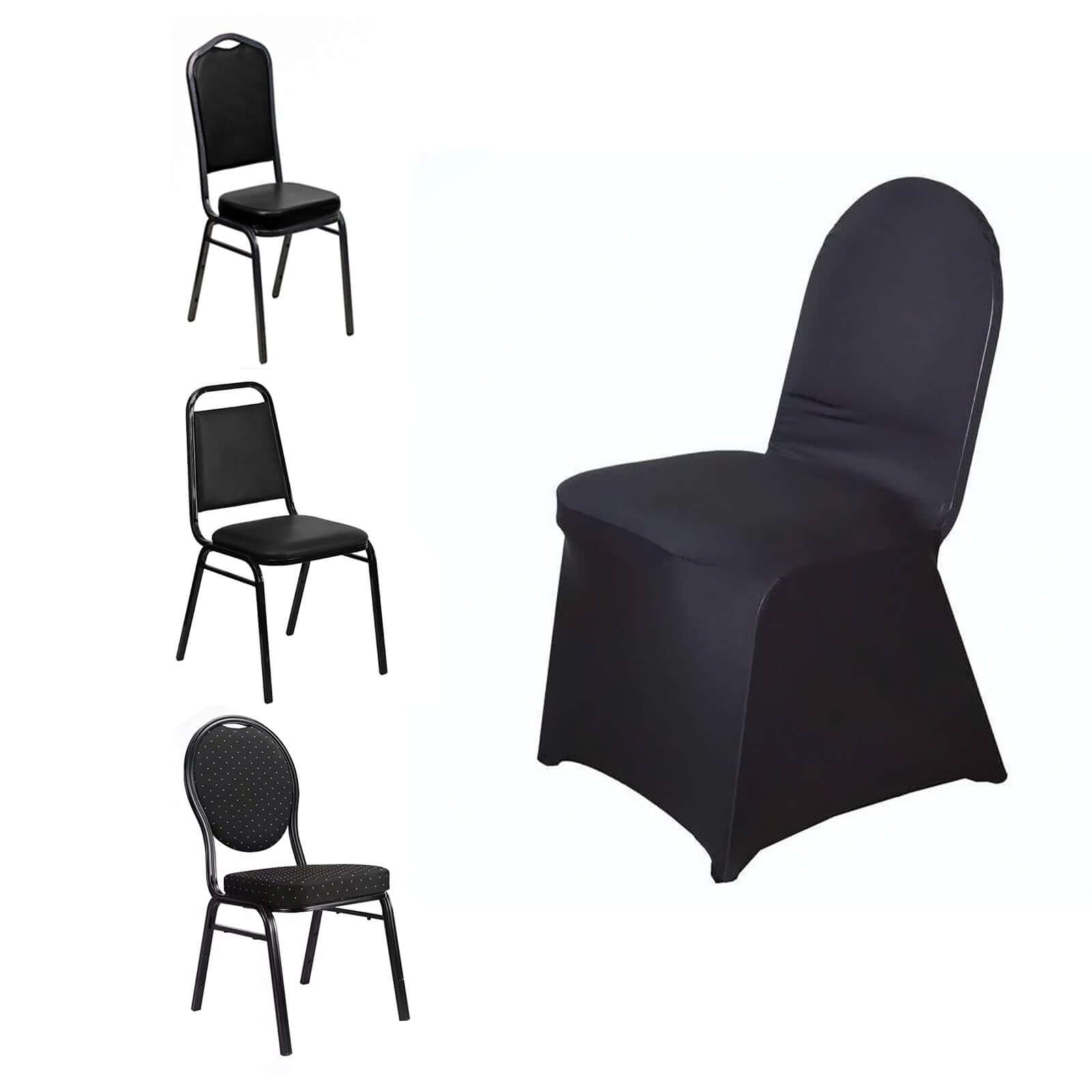 Black Spandex Stretch Fitted Banquet Slip On Chair Cover 160 GSM