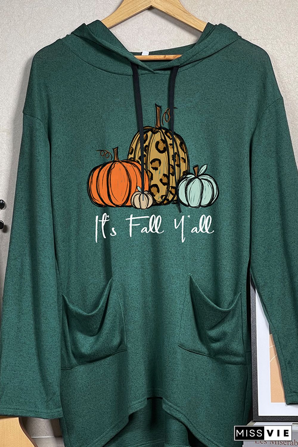 Pumpkin Fall Print Pockets Hooded Dress Wholesale