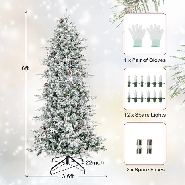 Costway 6 FT/7.5FT PreLit Christmas Tree Snow Flocked Hinged with