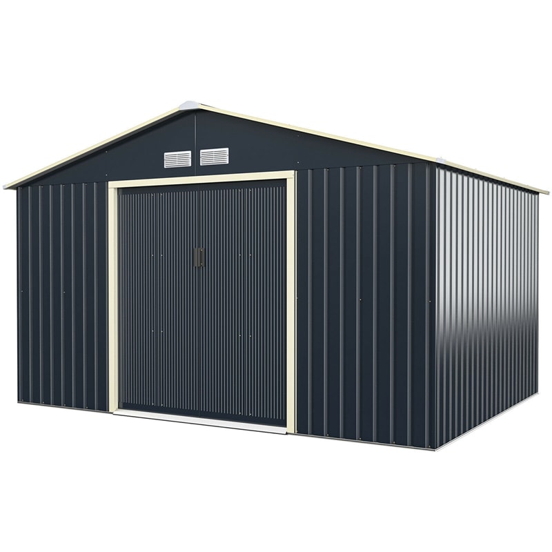 11 x 8 FT Large Outdoor Metal Storage Shed with 4 Air Vents & Sliding Double Lockable Doors, Backyard Tool Shed Garden Storage House