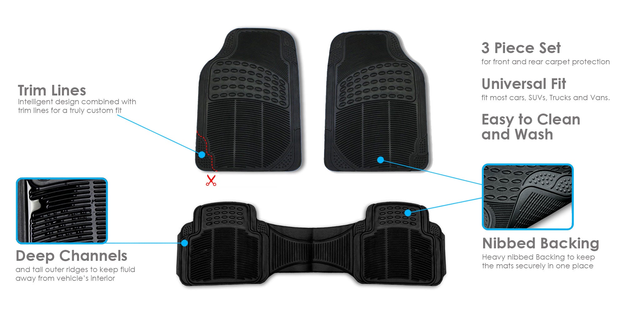 FH Group Neoprene Car Seat Cover Gray Black Combo w/ Black Floor Mats for Auto