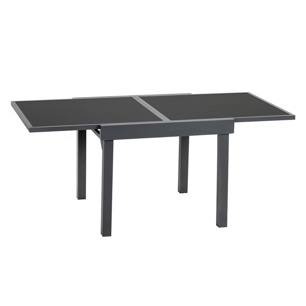 VredHom Outdoor Tempered Glass Top Aluminum Extendable Dining Table   35.4 in W x 35.4 70.9 in L x 29.5 in H