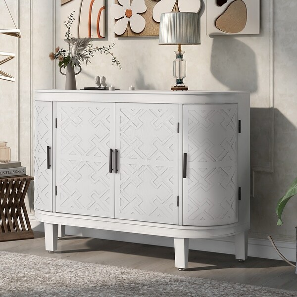 Accent Storage Sideboard with Antique Pattern Doors， Wooden Console Cabinet Suitable for Hallway， Entryway， Living Room， Bedroom