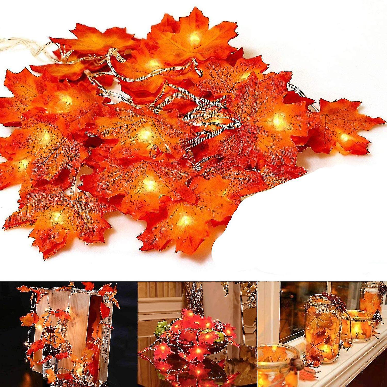 Fall Garland， Fall Leaves Garland， Maple Leaf String Lights， Fall Season 20 Lights， Perfect Decoration Compatible With Thanksgiving Day Decorations and