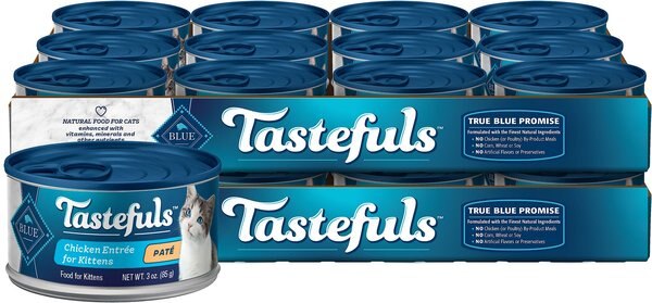 Blue Buffalo Tastefuls Chicken Entrée Kitten Pate Wet Cat Food， 3-oz can， case of 24