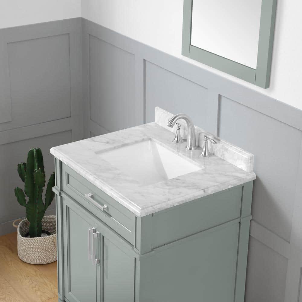 Home Decorators Collection Caville 30 in W x 22 in D x 345 in H Bath Vanity in Sage Green with Carrara Marble Top