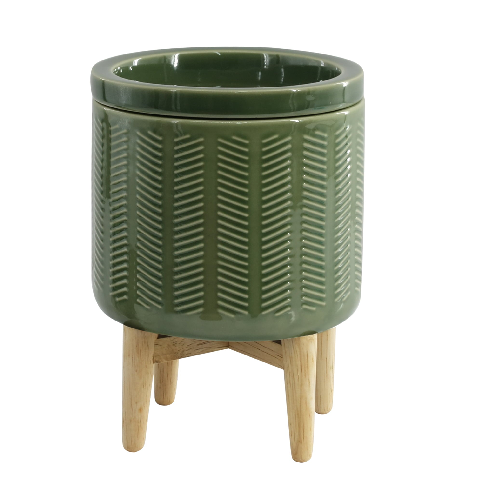 Better Homes and Gardens Electric Green Ceramic Wax Warmer with Wood Stand， Single Pack