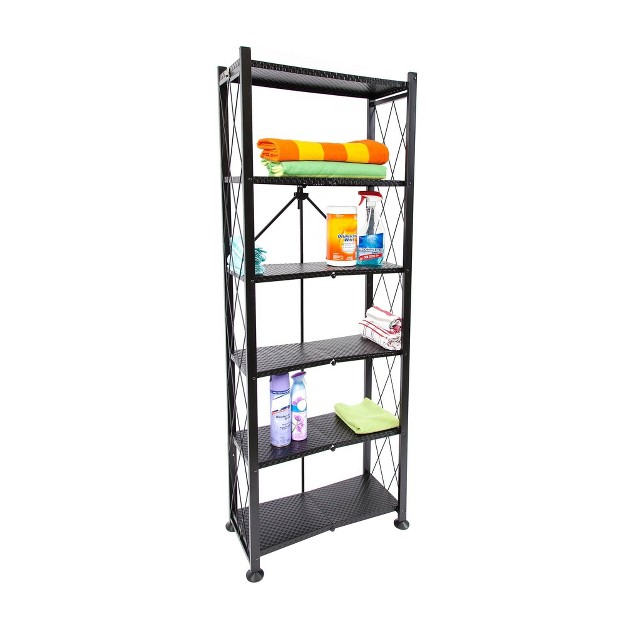 Origami 6 Tier Classic Stamped Steel Bookcase Organizer Storage Rack Black