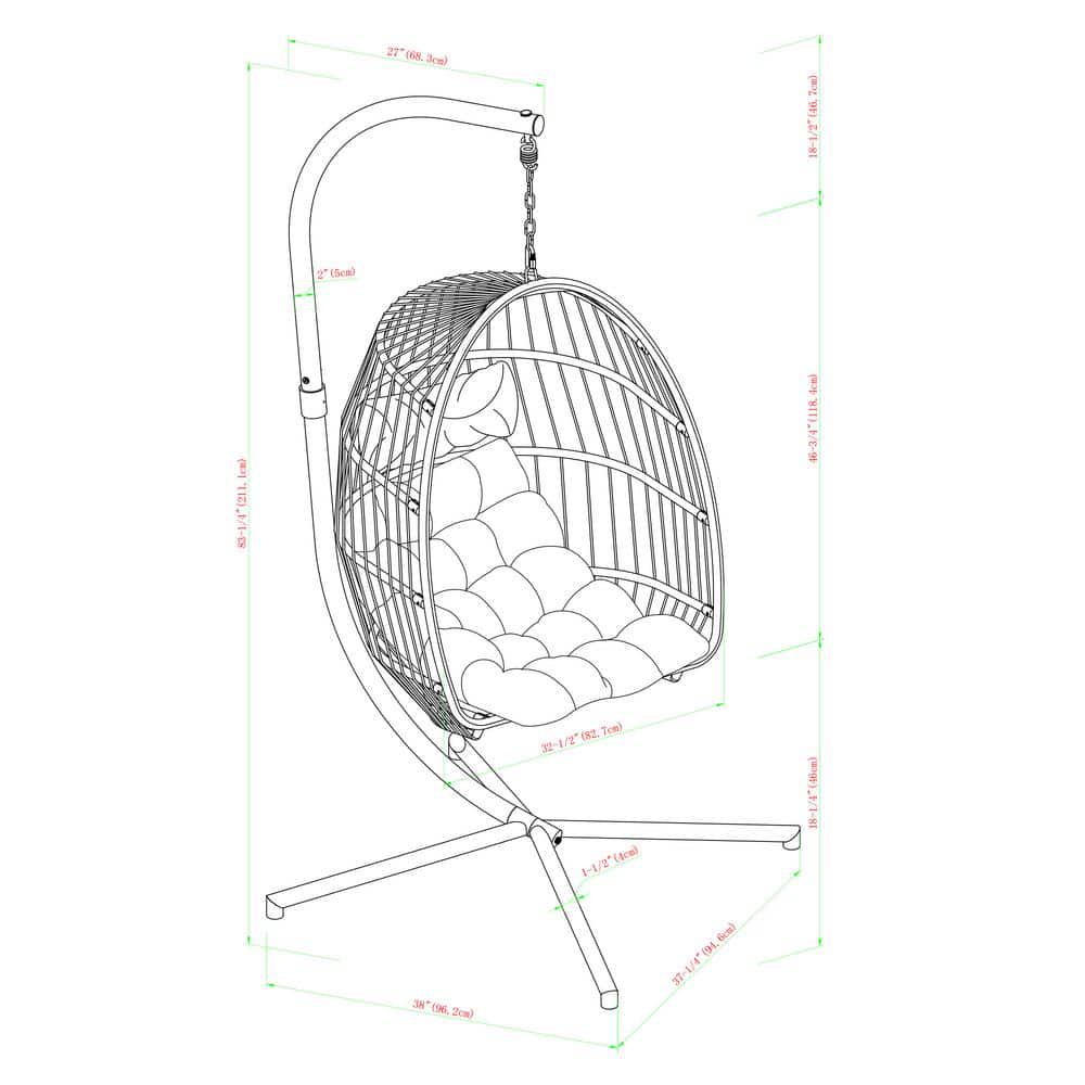 Welwick Designs 1Person Brown Rattan Patio Swing Egg Chair with White Stand and Gray Cushions