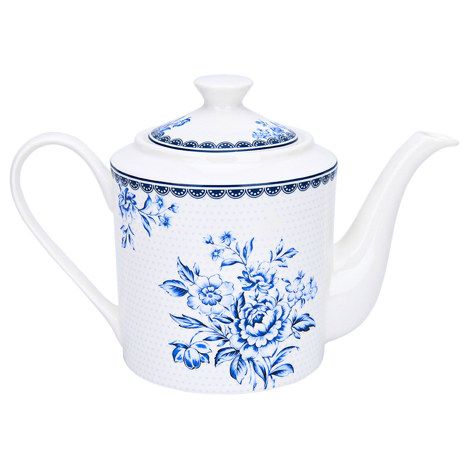 Bone China Teapot Floral Teapot 1.15-qt. (1.1 L) Vintage Indigo Tea Pot Tea Brewer for Tea or Coffee Tea Kettle Kitchen Tea Pot