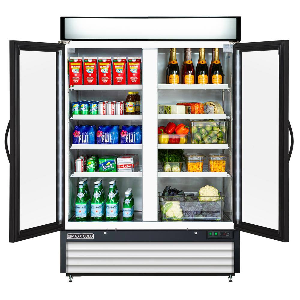 Maxx Cold 54 in. 48 cu. ft. Double Glass Door Merchandiser Refrigerator Free Standing in White MXM2-48RHC