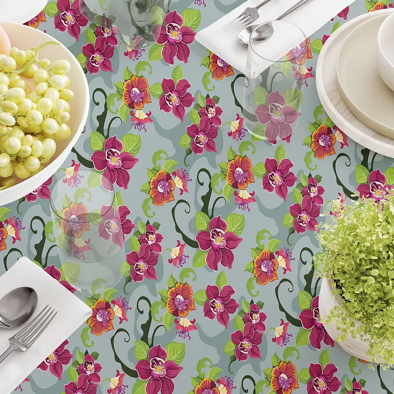 Square Tablecloth， 100% Polyester， 60x60， Tropical Flower Pattern