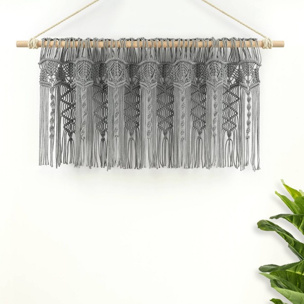 Boho Macrame Textured Cotton Window Valance Gray Lush D cor