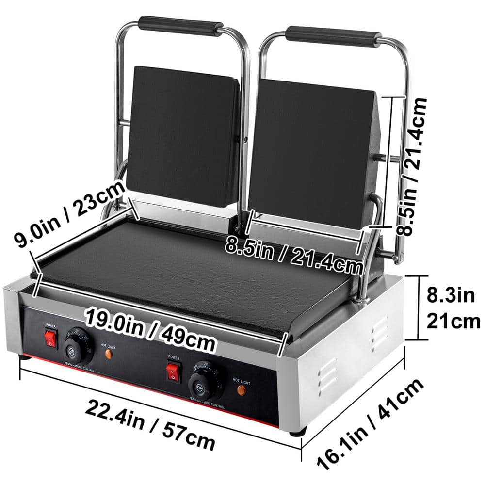 VEVOR Commercial Sandwich Panini Press 3600-Watt Non-Stick Electric Griddle with Double Flat Plates for Hamburgers, Silver DPLDYBPLLD-813E01V1