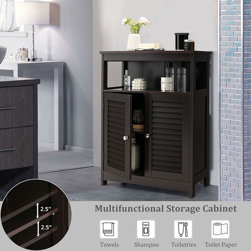 Wood Freestanding Bathroom Storage Cabinet With Double Shutter Door