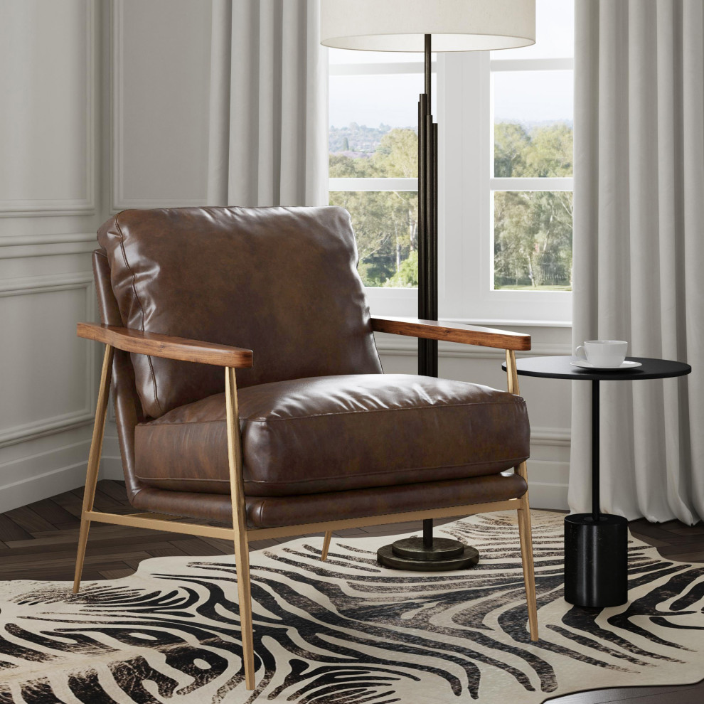 Arnold Leather Club Chair Antique Brown by Kosas Home   Midcentury   Armchairs And Accent Chairs   by Kosas  Houzz