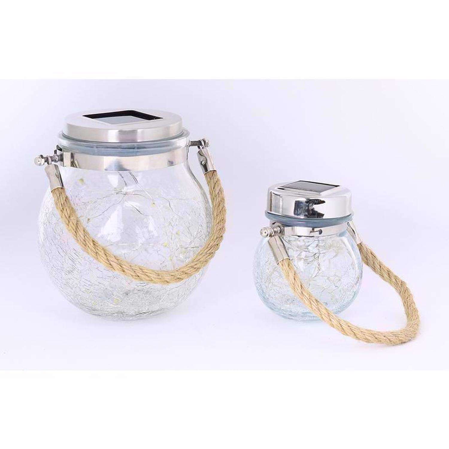Feit Solar Fixtures 5 in. Solar Power Glass Round Crackle Jar w/Fairy Lights Bronze