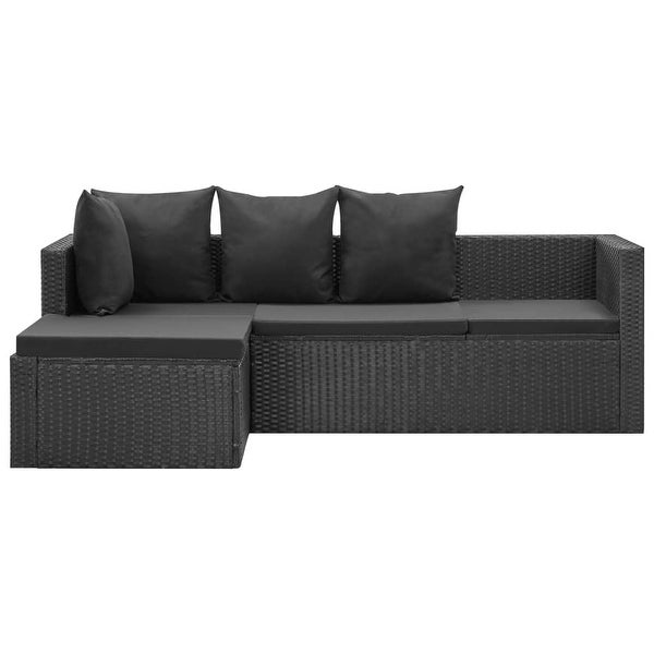 4 Piece Patio Lounge Set Black with Cushions Poly Rattan