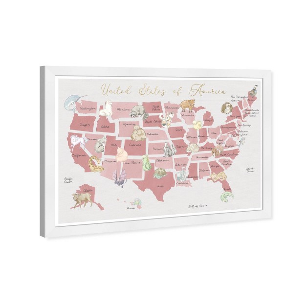 X 15 quot Pastel Pink Wildlife Map Maps And Flags Framed Art Print Wynwood Studio