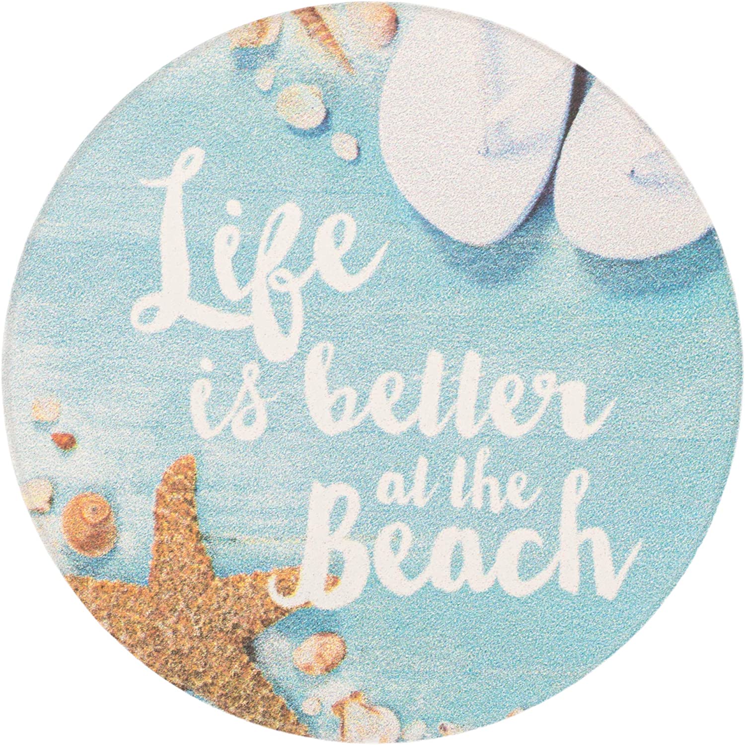 Life is Better at The Beach Teal 2.75 x 2.75 Absorbent Ceramic Car Coasters Pack of 2