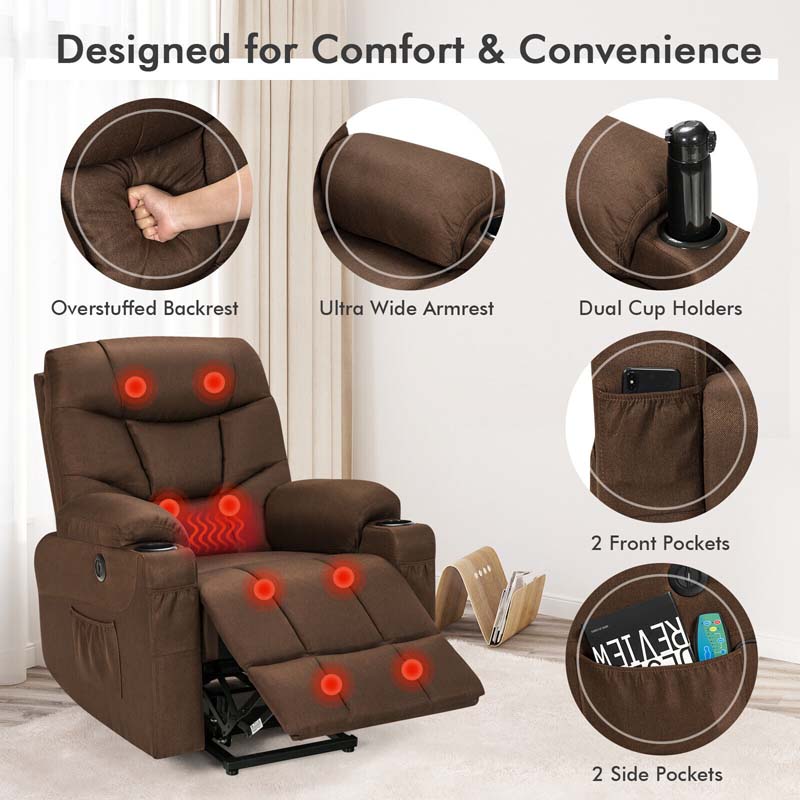 Linen Fabric Power Lift Recliner Chair with Massage & Lumbar Heat, Electric Stand up Lift Sofa for Elderly