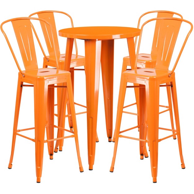 Round Metal Indoor outdoor Bar Table Set With 4 Cafe Stools