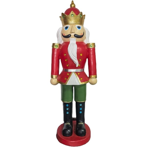 Christmas Time 5Ft. Nutcracker King Wearing a Crown，Resin Figurine w/ LED Lights，Christmas Holiday Decor，Red