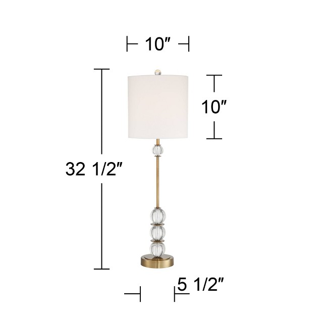 Tall Crystal Ball Brass Metal Off White Fabric Drum Shade For Bedroom Living Room Kids