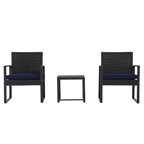 Outdoor 3 Pieces Wicker Chat Set with Cushions